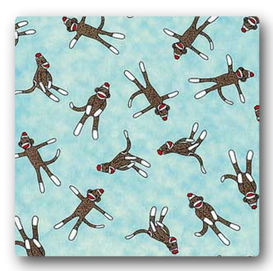 Sock Monkey on Light Blue-